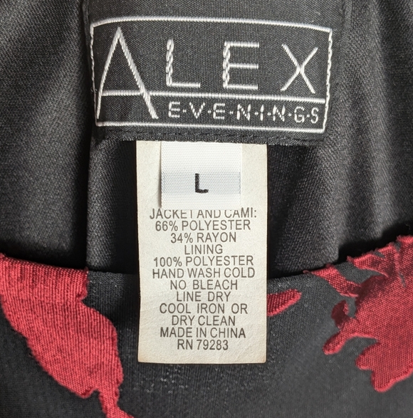 Alex Evenings Metallic Sheer Floral Red Black Burnout Chiffon Jacket & Cami Set - Picture 16 of 16